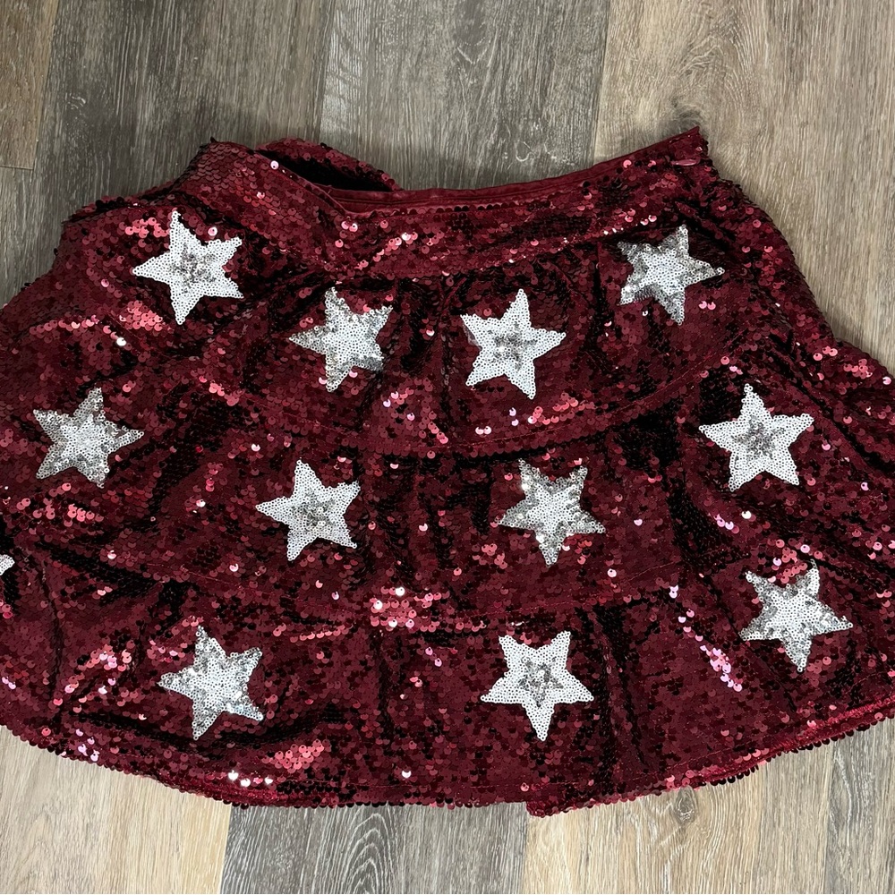 Sequin Star-Embellished Burgundy Skort